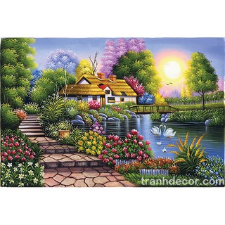 tranh phong cảnh làng quê đính đá toàn bộ(nhận làm tranh theo yêu cầu)