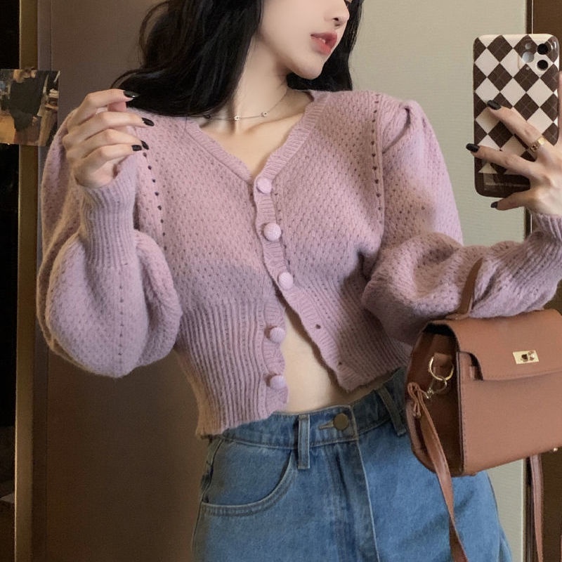 Áo khoác cardigan tay dài phồng thiết kế mới thời trang thu đông dành cho nữ