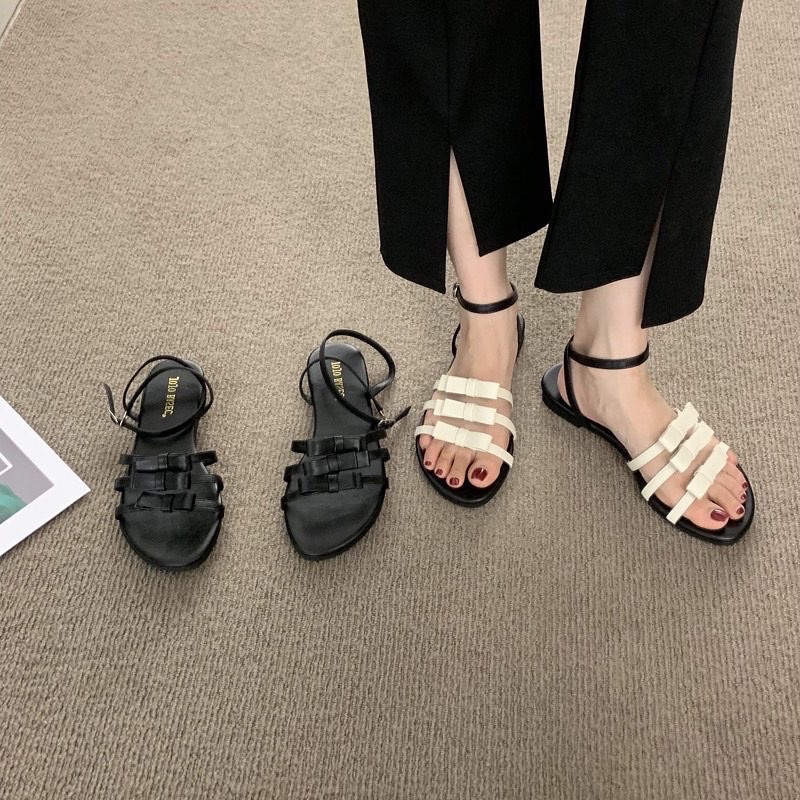 Sandal quai nơ đế thấp