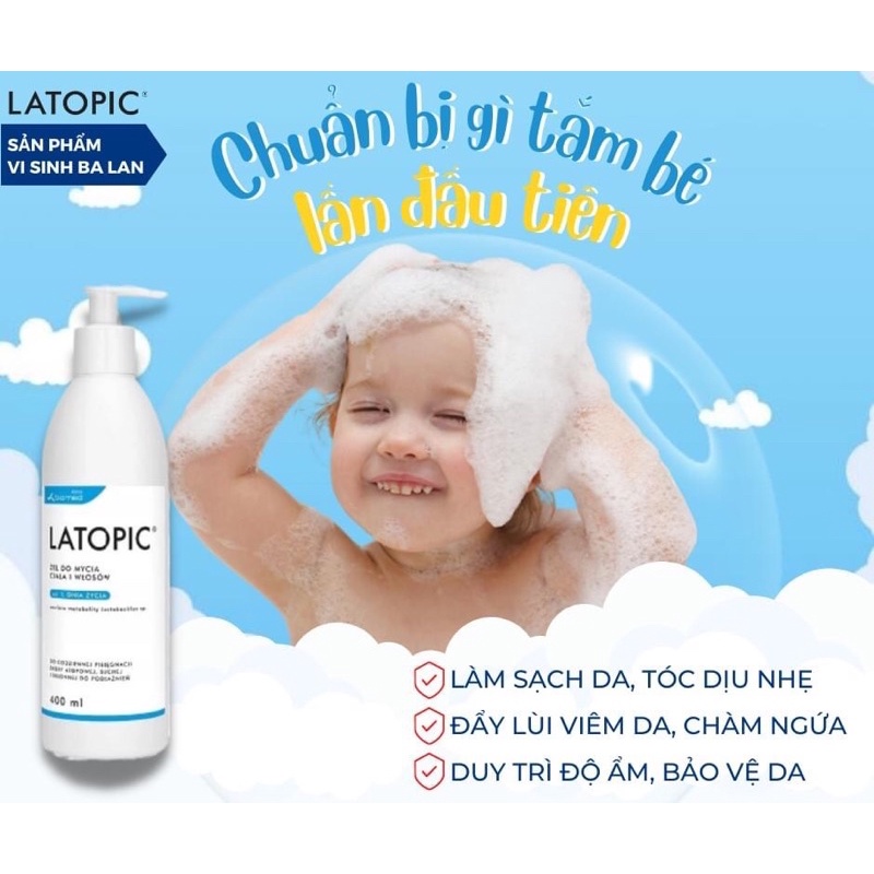 ( Chính Hãng ) Gel tắm gội Latopic 400ml dành cho da dị ứng và kích ứng
