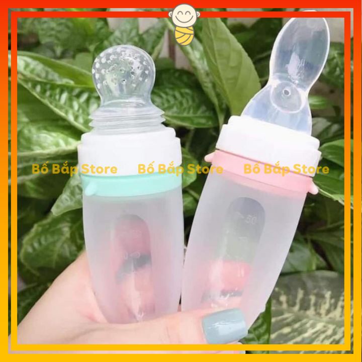Bình Thìa Silicon VCOOL  ⚡Tặng Kèm Núm Nhai Hoa Quả⚡ Tập Ăn Dặm Chống Hóc Siêu Mềm