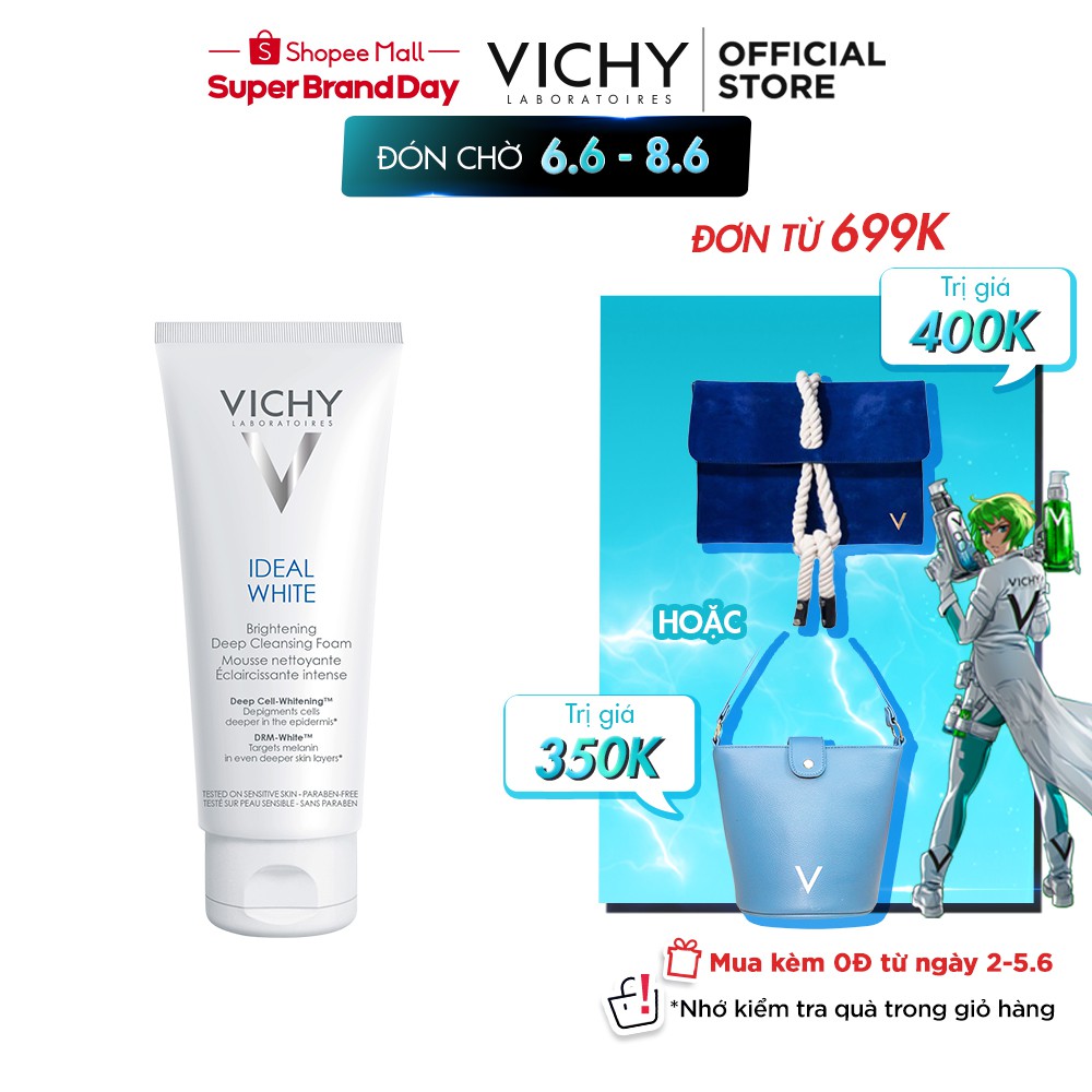 Sữa rửa mặt tạo bọt dưỡng trắng da Vichy Ideal White Brightening Deep Cleansing Foam 100ml