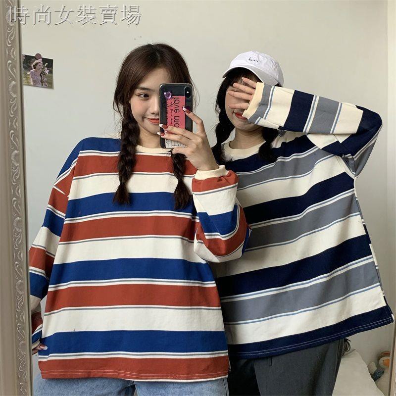 Áo Sweater Mỏng Cổ Tròn Kẻ Sọc Dáng Rộng Thời Trang Mùa Thu 2020 Dành Cho Nữ 11112020