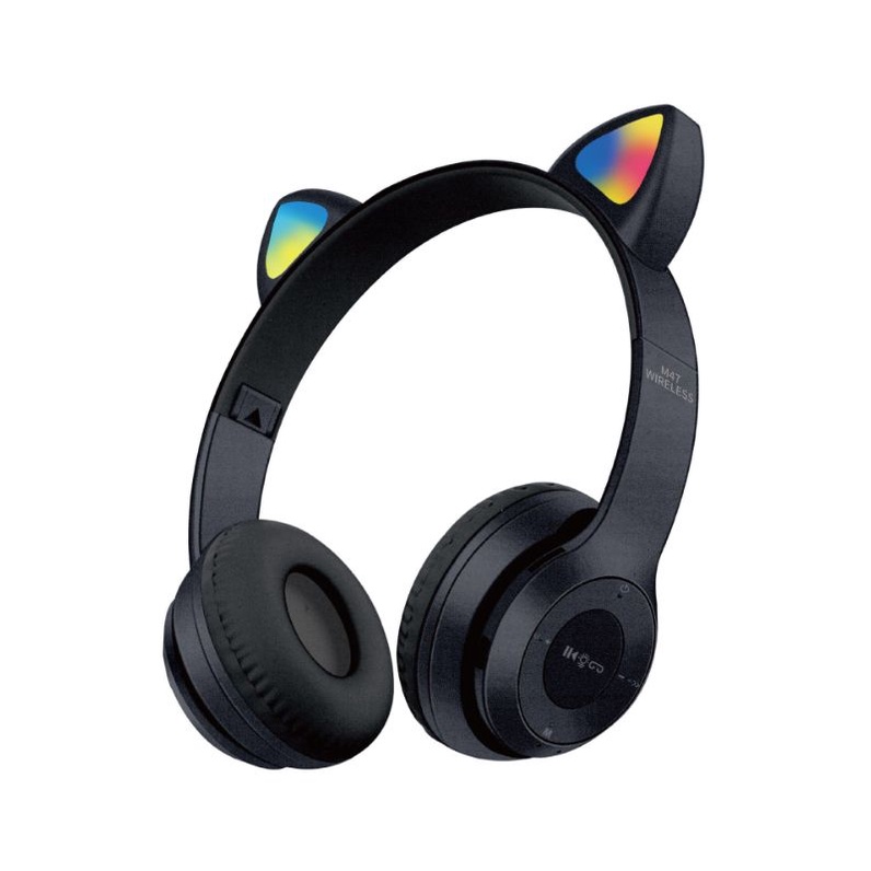 Tai nghe bluetooth P47 / P247, tai nghe mèo đèn led đổi màu có khe cắm thẻ nhớ