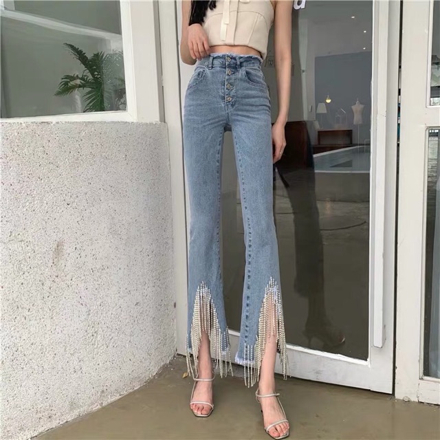 (6 ảnh thật) HOT Quần jean đai cao xẻ ống quần mẫu mới 2019