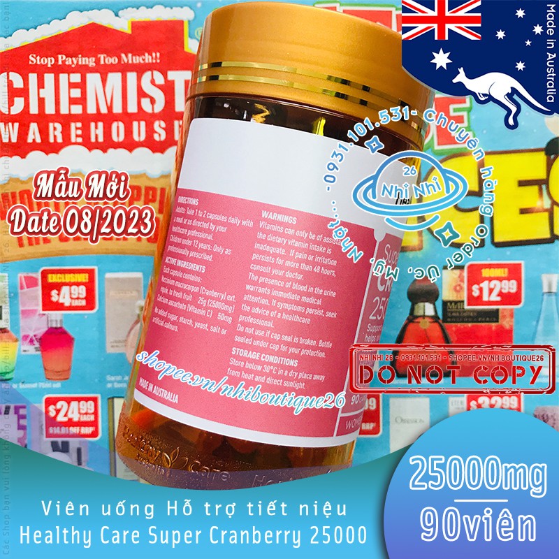 ⛳️HSD: 02/2024⛳️ Healthy Care Super Cranberry 25000mg 90 viên ⛳️ Chuẩn Chemist Warehouse ⛳️