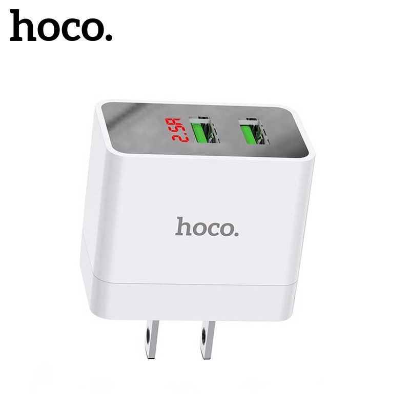 Củ sạc Hoco DC28 sạc nhanh 5A chân dẹt 2 cổng Usb màn hình Led tương thích mọi thiết bị