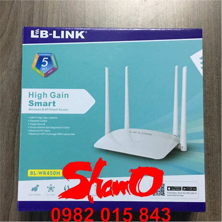 Cục phát Wifi LBLINK 4 râu – BL-WR450H – Chính hãng LB-Link – Bảo hành 24 tháng – Router Wifi – 4 Antenna 5bBi ngoài