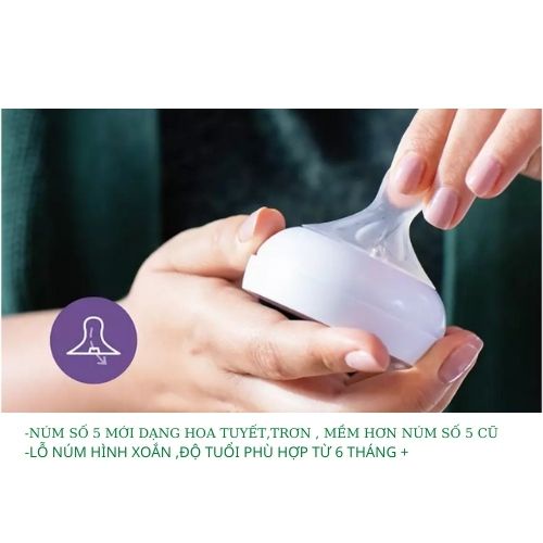 Núm ti thay bình sữa AVENT Natural số 5 mẫu mới cho bé từ 6 tháng+ [Model : SCY965/02]