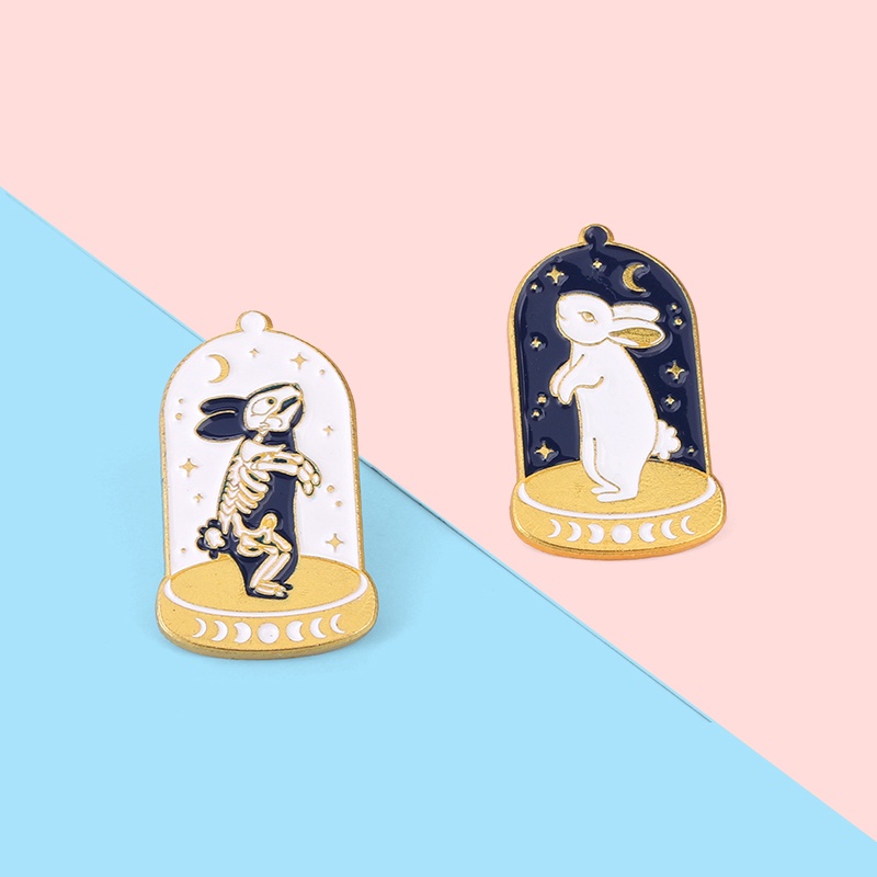 Ghim Cài Áo Họa Tiết Hoạt Hình Đầu Lâu / Thỏ / Bầu Trời Đầy Sao Tráng Men Dễ Thương Cho