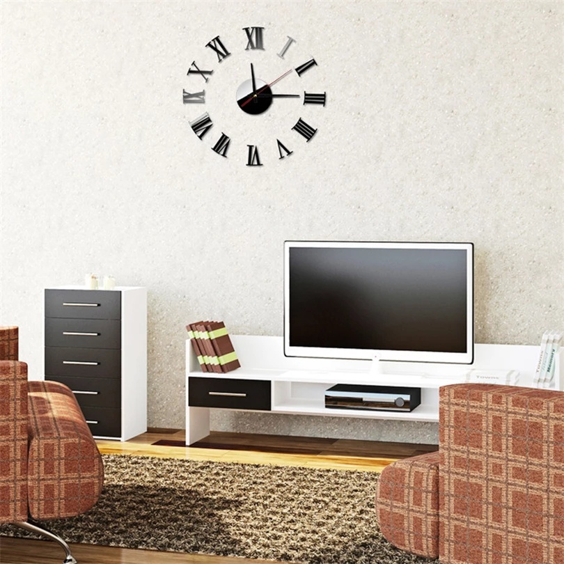 Bộ Đồng Hồ Dán Tường 3d Không Viền Bằng Acrylic Tráng Gương