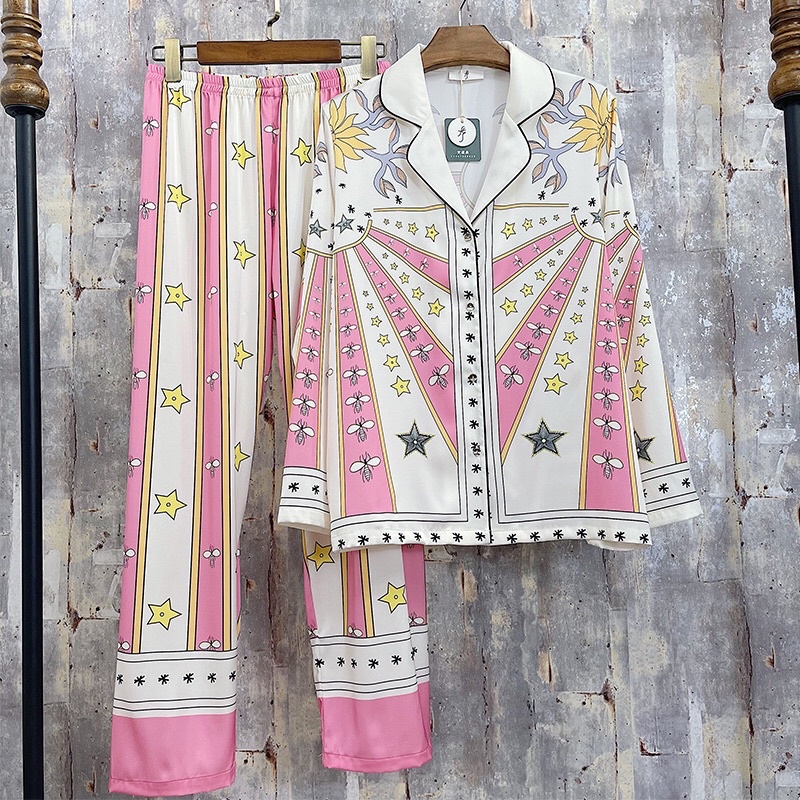 đồ ngủ nữ pyjama hoạ tiết sao hồng tay dài