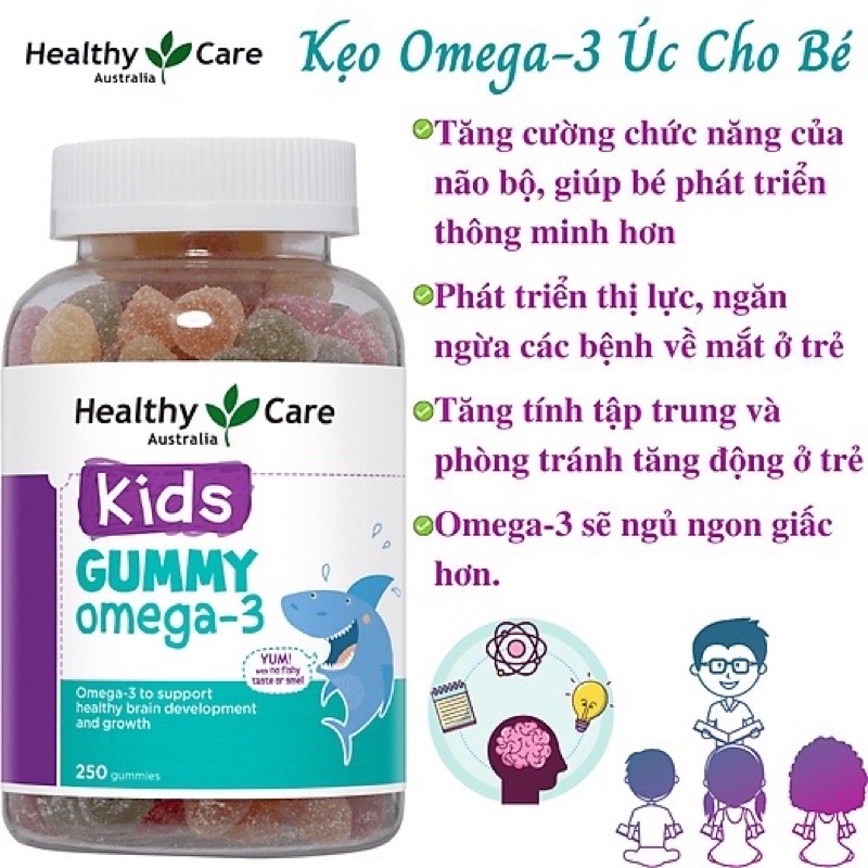 Kẹo dẻo Gummy Omega 3 Healthy Care Úc