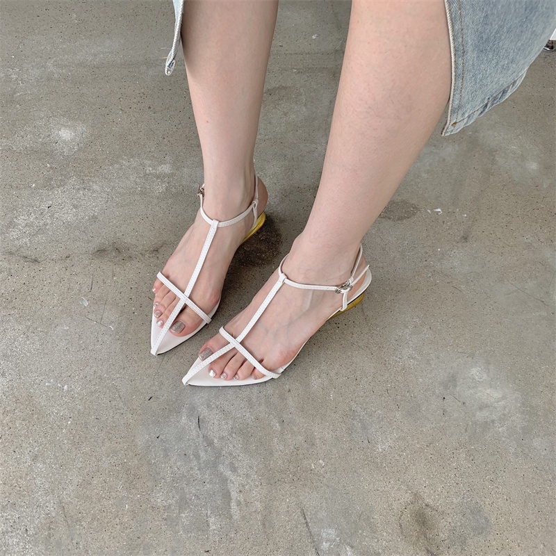 Giày sandal mũi nhọn đế cao trung bình quai mỏng phong cách Hàn Quốc thời trang mùa hè cho nữ