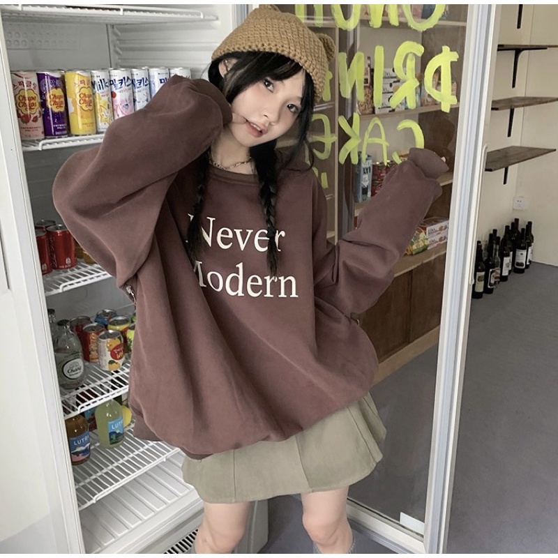 Áo sweater nỉ nam nữ form rộng chất nỉ bông 2 lớp dày đẹp in hình never