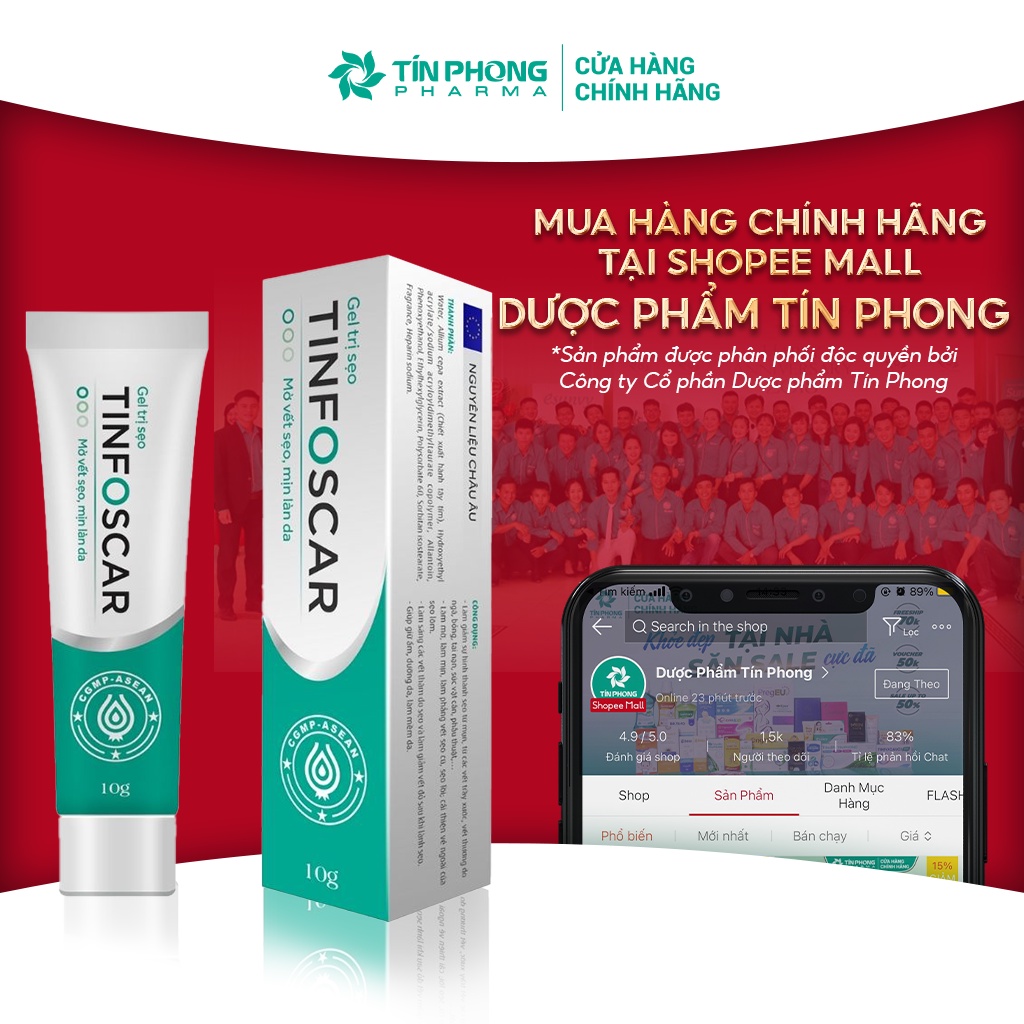 Gel Mờ Sẹo TinfoScar Giúp Giảm Sự Hình Thành Sẹo, Làm Mịn, Cung Cấp Độ Ẩm Và Đều Màu Da Tuýp 10g TMP011