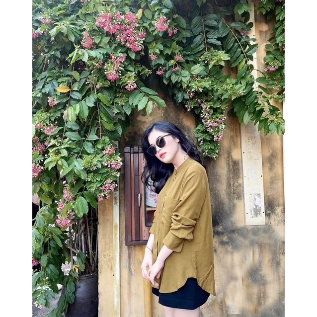 Sơ mi cổ tàu đuôi tôm màu nâu vàng KT94