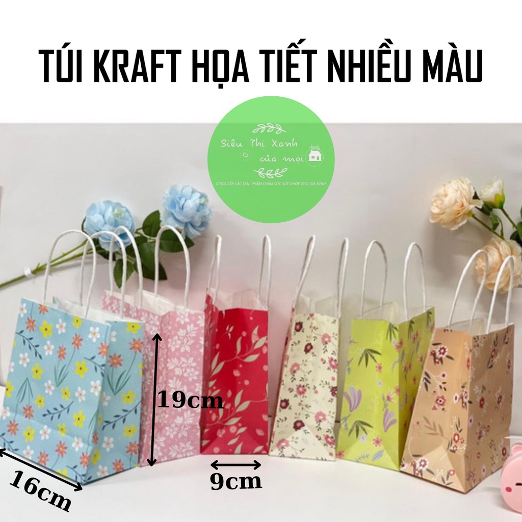 Túi giấy có quai nhiều màu sắc, túi kraft họa tiết dễ thương, túi đựng quà cao cấp