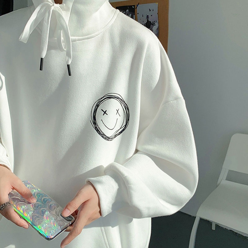 Áo Hoodie Dài Tay Dáng Rộng In Hình Mặt Cười Độc Đáo Thời Trang Mùa Xuân Thu Cho Nam