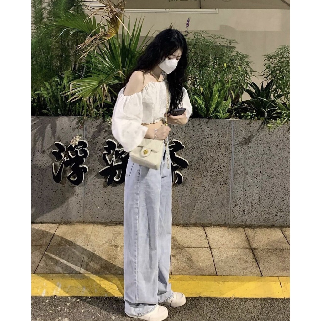 -  Quà tặng sinh nhật,bạn gái,cho nữ,tết áo voan retro hoa/ Jeans thát nơ