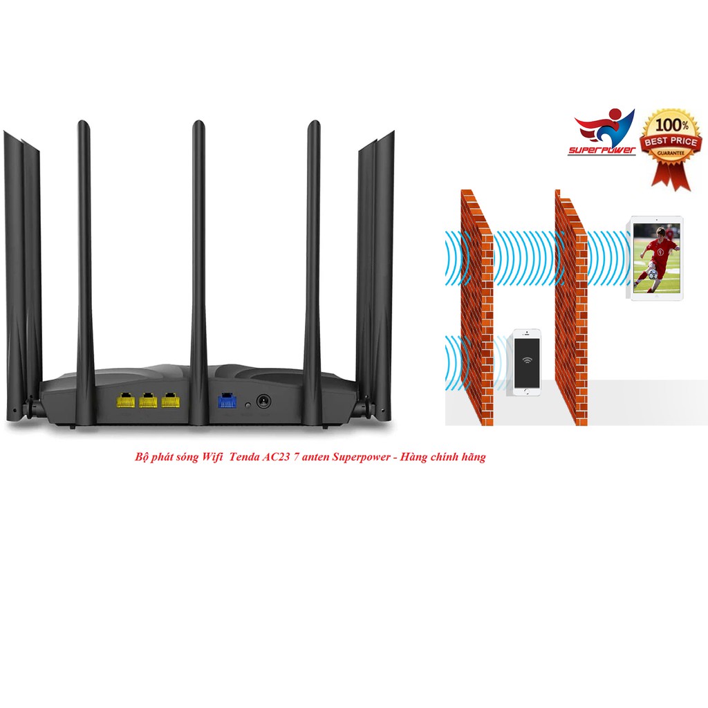 [Mã 254ELSALE giảm 7% đơn 300K] Bộ phát sóng Wifi Tenda AC23 7 anten Superpower - Hàng chính hãng