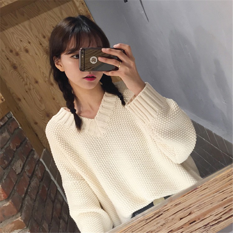 Áo Sweater Dệt Kim Dáng Rộng Cổ Chữ V Thời Trang Cho Nữ | BigBuy360 - bigbuy360.vn