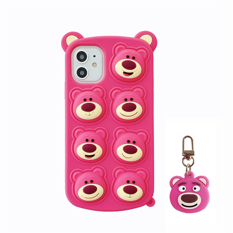 Ốp Điện Thoại Silicon In Hình Gấu Dâu Tây Kèm Móc Khóa Cho iphone 14 13 12 pro Max 11 pro Max i6 6s 7 8 Plus X XR XS Max