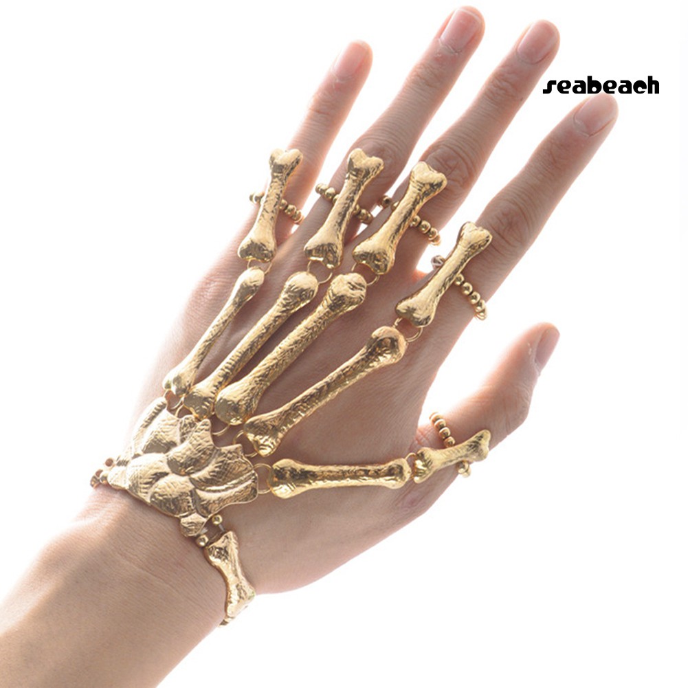 ps/Punk Gothic Skeleton Skull Bone Hand Bangle Finger Ring Bracelet Jewelry Gift