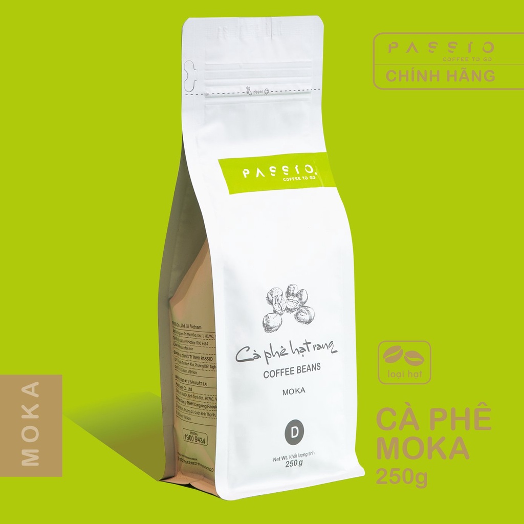 Cà phê Moka dạng Hạt nguyên chất 100% rang mộc - Passio Coffee