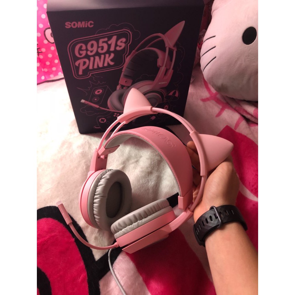 Tai Nghe Mèo Gaming G951s Pink JACK 3.5mm 7.1 SOUND - Tai nghe chụp tai dành cho nữ streamer - Somic G951S Pink 7.1