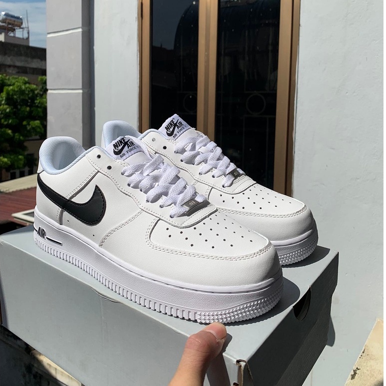 Giày thể thao AF1 trắng vệt đen nam nữ, giày sneaker AIR trắng tích đen thấp mới full phụ kiện hàng cao cấp