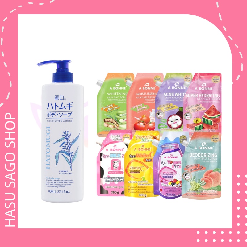 Combo Sạch Da, Sáng Da Và Dưỡng Ẩm Cho Da Sữa Tắm Hatomugi 800ml Và Muối Tắm A Bonne 350g