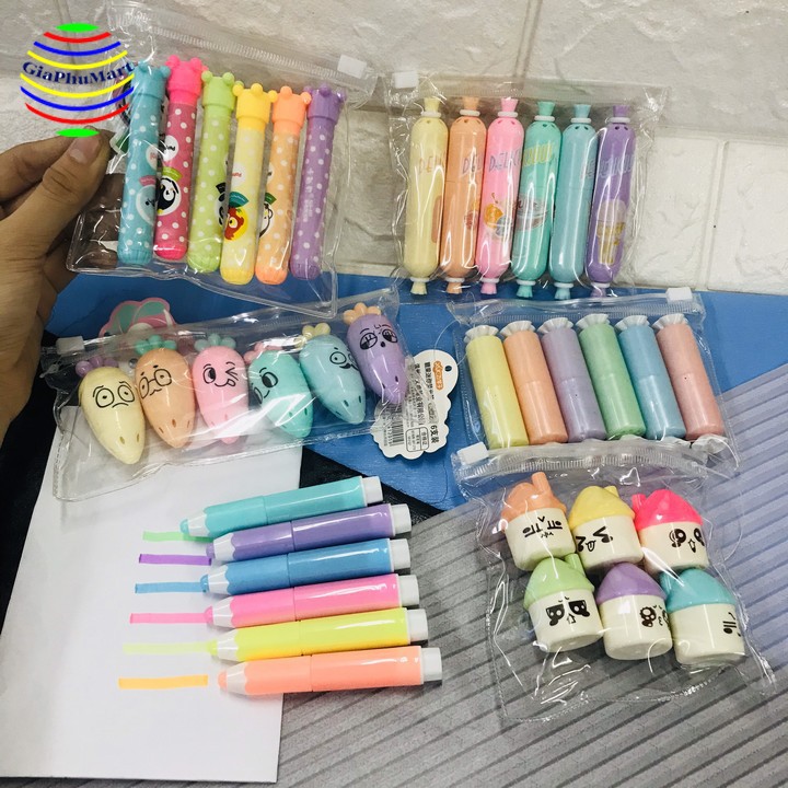 Bút Dạ Quang - Set Dạ Quang Mini Nhiều Hình