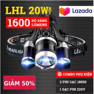 ✔️BÁN SỈ - Đèn Pin Đội Đầu 3 Bóng Led T6 Siêu Sáng Tặng Kèm Sạc Và 2 Pin
