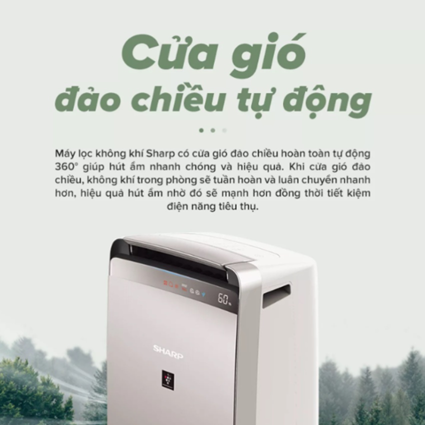 Máy lọc không khí tạo ion hút ẩm Sharp DW-J27FV-S loại bỏ bụi mịn vi khuẩn ẩm mốc khử mùi hôi Công nghệ J-Tech Inverter