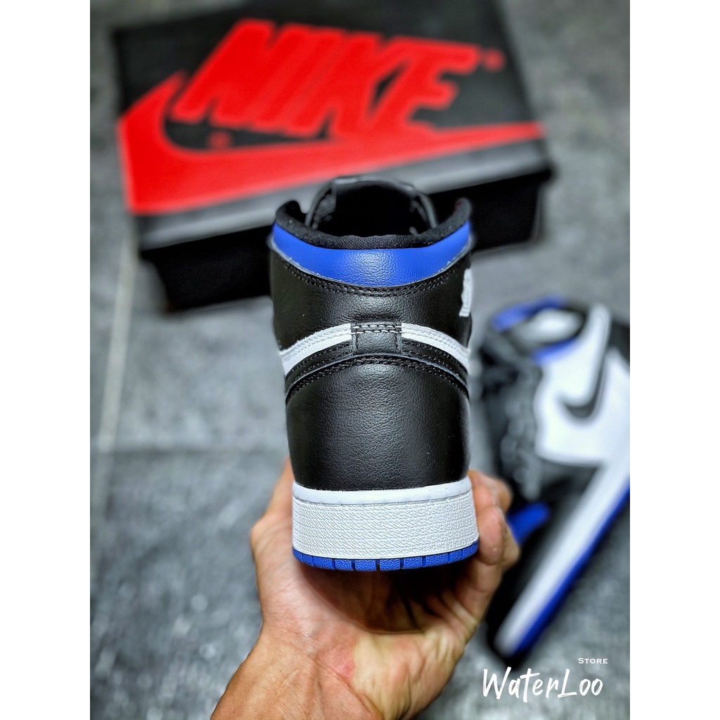 (FREESHIP+HỘP+QUÀ) Giày Thể Thao Sneakers AIR JORDAN 1 Retro High Royal Toe Xanh Trắng Mũi Đen Cổ Cao Waterloo Shop