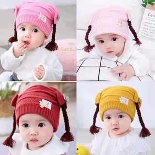 Mũ len đẹp cho bé gái lót cotton mềm mịn. nón len có 2 búi tóc kèm nơ đáng yêu từ 2 tháng đến 2 tuổi
