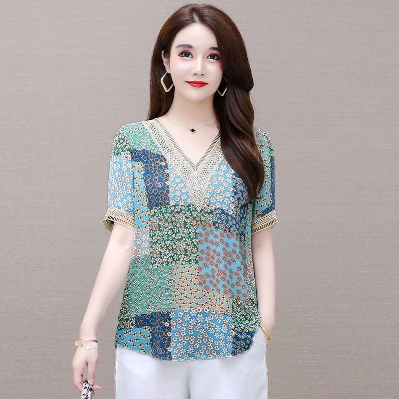 Áo Thun Tay Ngắn Dáng Rộng In Họa Tiết Thời Trang Mùa Hè Cho Nữ Trung Niên
