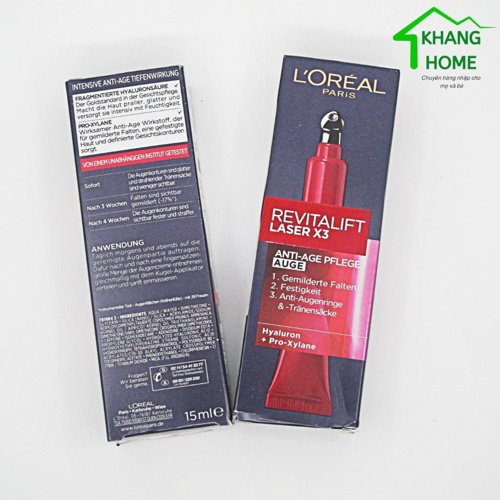 KEM DƯỠNG VÀ NGĂN NGỪA LÃO HÓA DA VÙNG MẮT LOREAL REVITALIFT LASER X3 15ML