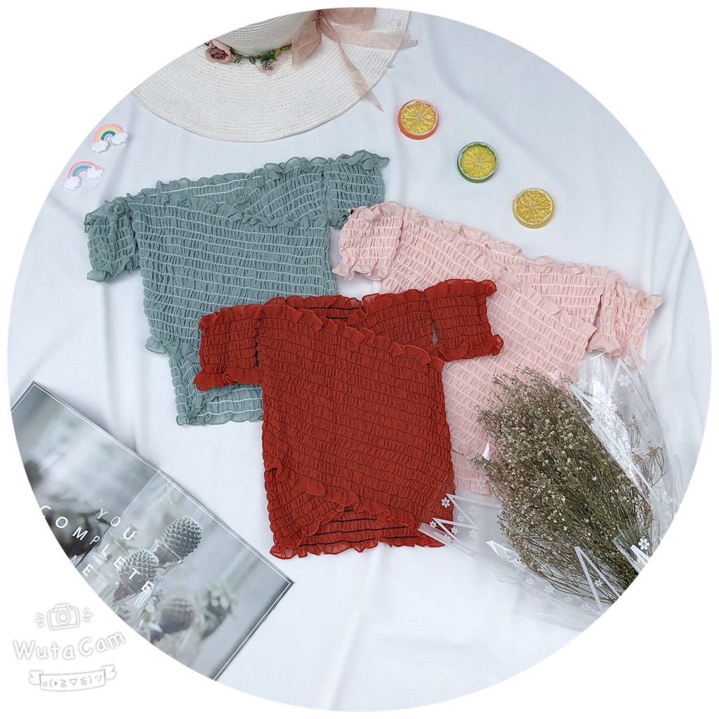 ÁO CROPTOP ÔM BODY NGẮN CO GIÃN - ÁO KIỂU CRT ULZANG NGẮN TAY VOAN TRƠN CHÉO NGỰC BASIC 117