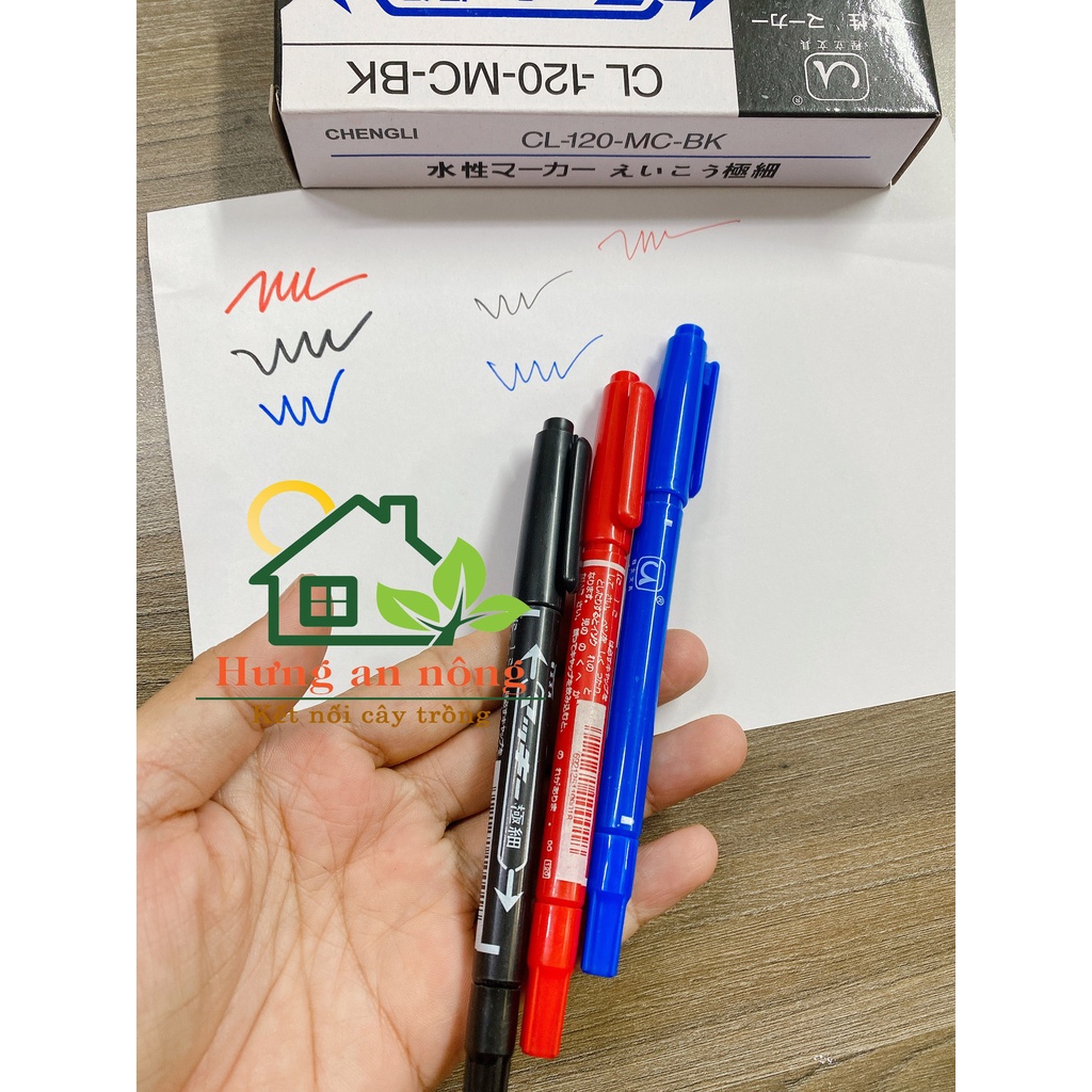 Bút kim - Hộp 10 bút lông dầu 2 đầu ngòi 0.5mm - 1mm