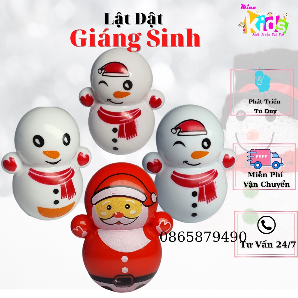 Đồ Chơi Lật Đật Mini Giáng Sinh Set 4 Con Hình Ông Già Noel Và Người Tuyết Xinh Xắn Cho Bé