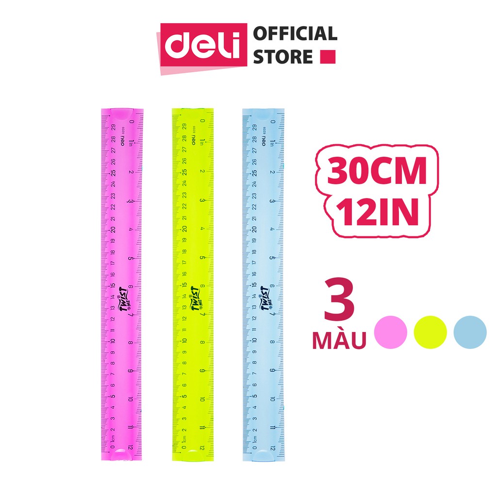 Thước kẻ nhựa dẻo EcoPVC 30cm Deli - Màu ngẫu nhiên - 1 cây - E6209