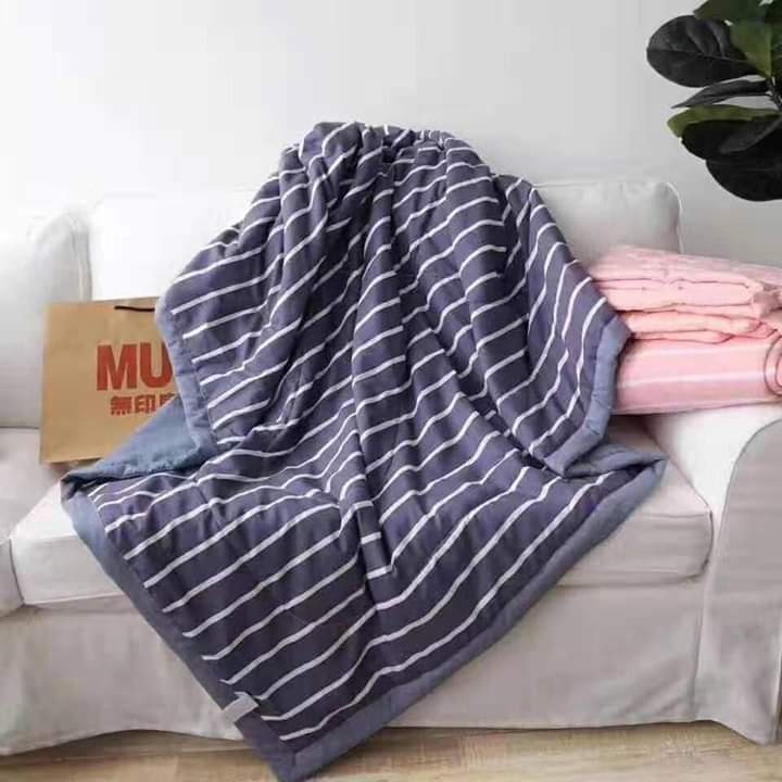 Chăn Hè Thu Cotton Kẻ Sọc Muji Hàng Xuất Nhật, Mềm Mịn Siêu Thấm Hút Mồ Hôi