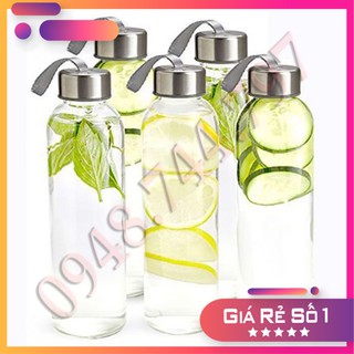 Bình thủy tinh đựng nước detox dây xách có nắp 300ml - 500ml