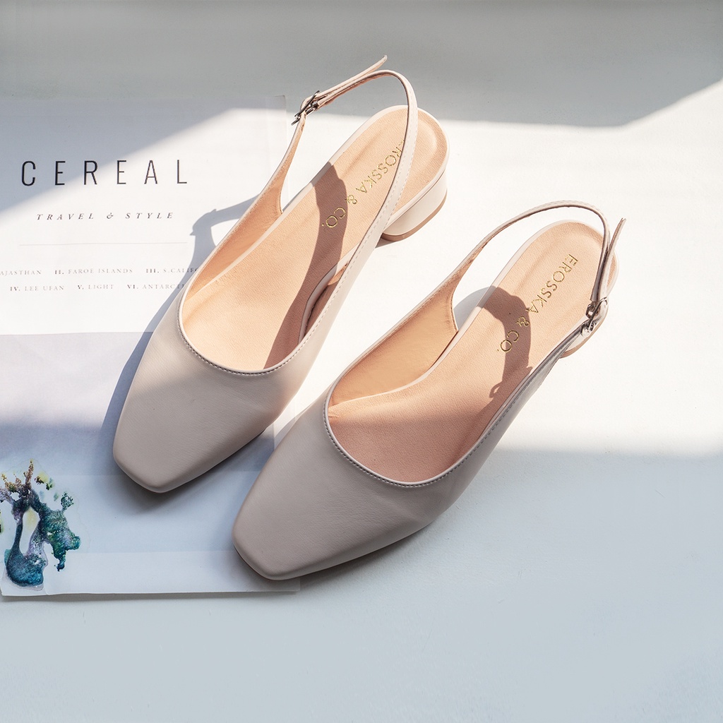 Giày cao gót slingback Erosska mũi vuông kiểu dáng basic gót vuông vững chắc màu đen _ EL013