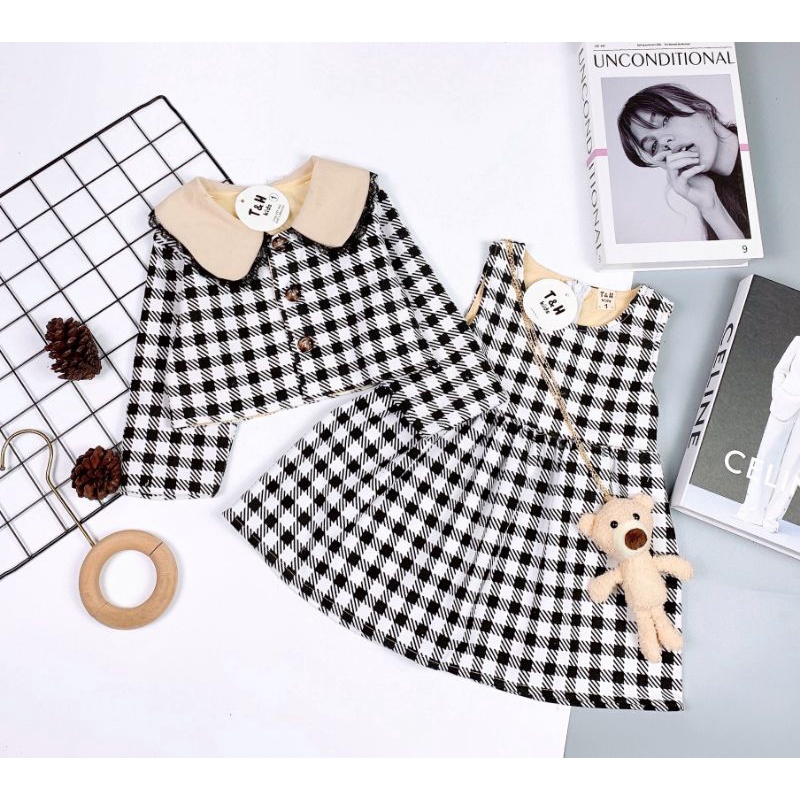 Set váy dạ Kèm Túi Gấu xinh cho bé gái