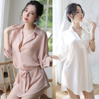 Áo ngủ voan kiểu sơ mi gợi cảm