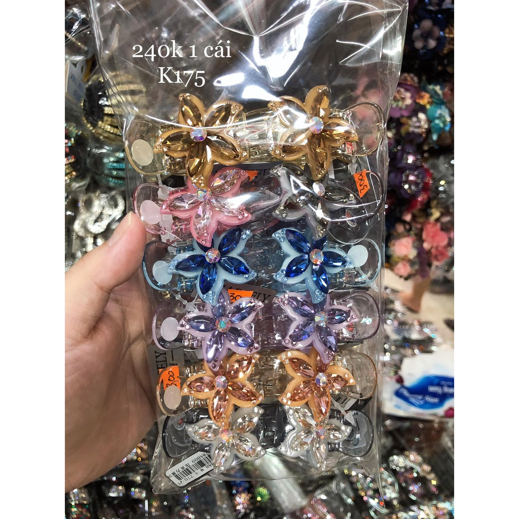 Kẹp tóc càng cua 3 - 5 răng trong pha lê cao cấp Marcely hình hoa cánh nhọn