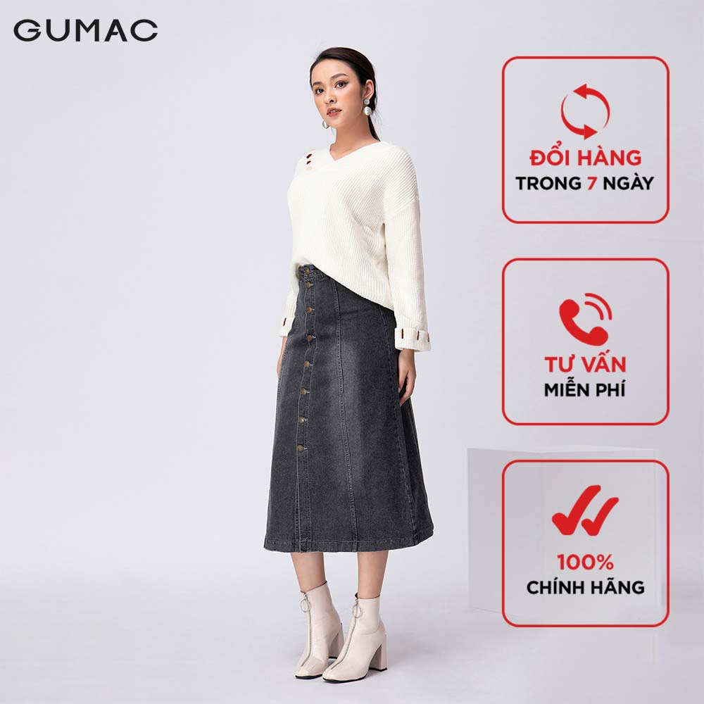 Chân váy jean đính nút GUMAC VJA11236